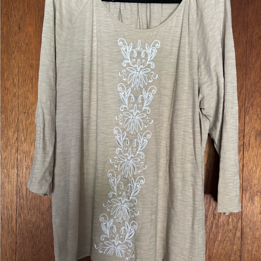 Magnolia Taupe Tunic with White Embroidery